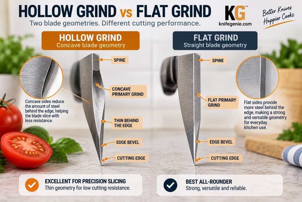 Hollow Grind Cross-Section – Kitchen Knife Blade Geometry Hollow grind cross-section compared with flat grind kitchen knife blade