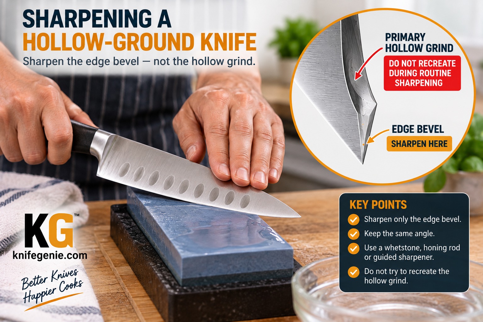 Sharpening a Hollow-Ground Knife Sharpening the edge bevel of a hollow ground kitchen knife