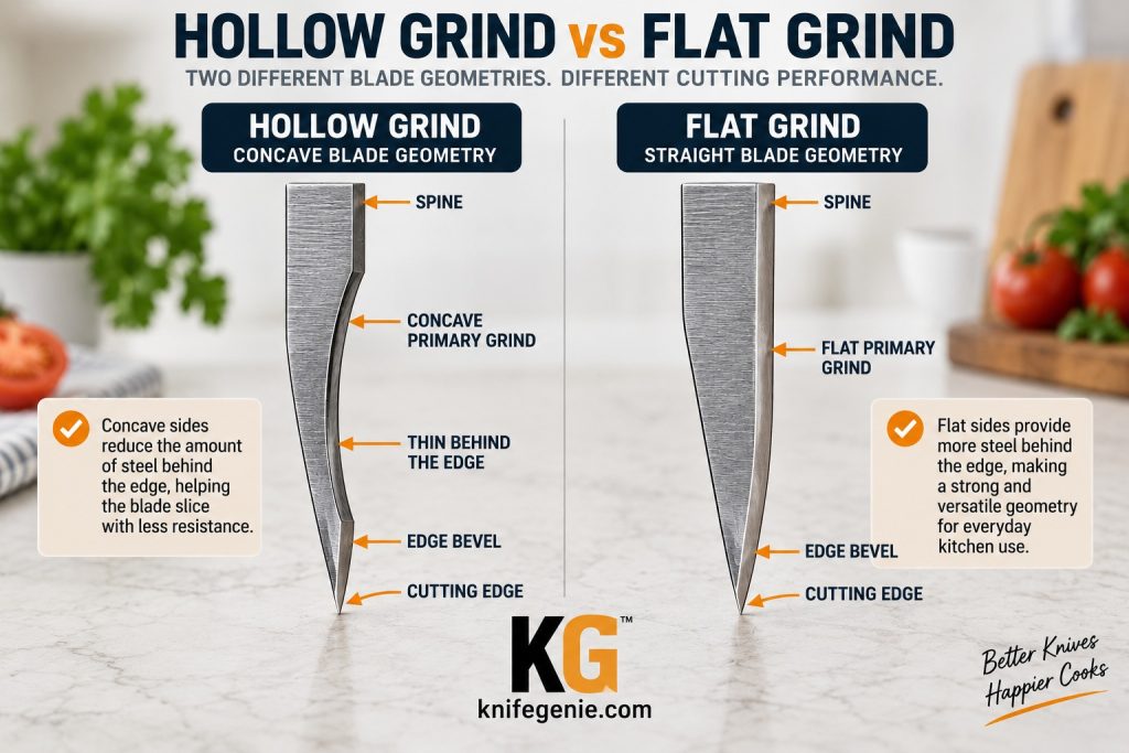 What is a Hollow Grind? Hollow grind kitchen knife blade cross-section explained