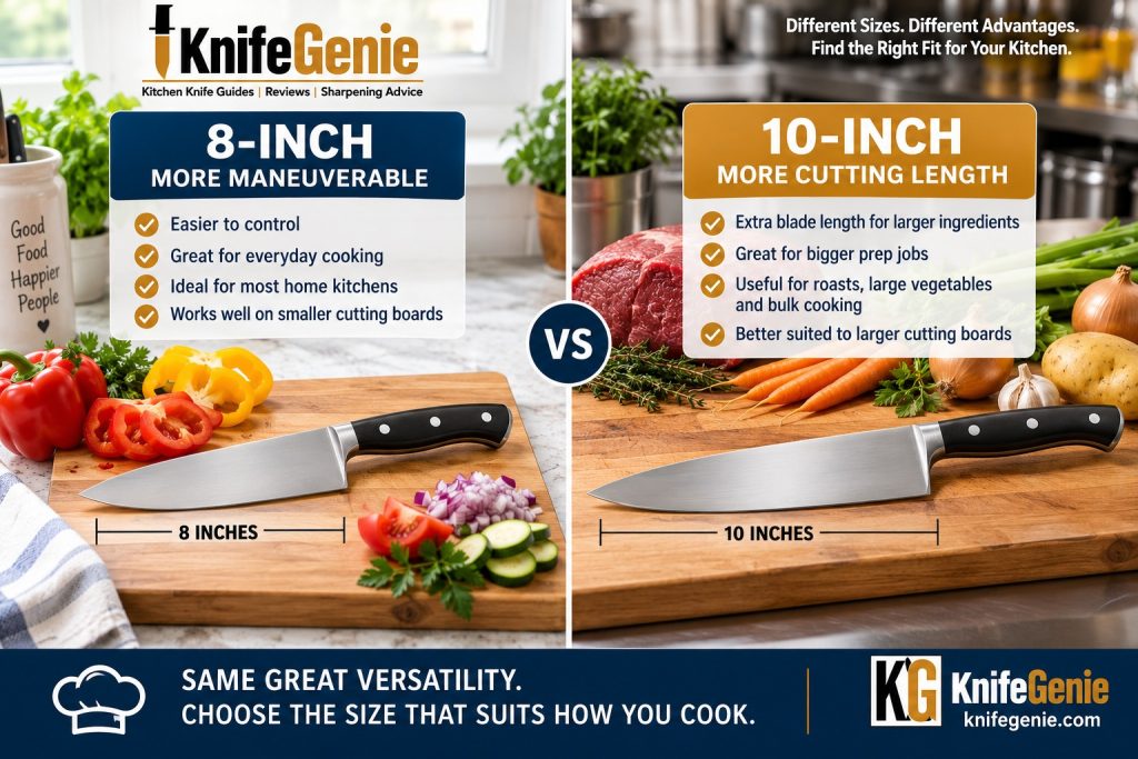 8-inch versus 10-inch chef knife for home and professional-style food preparation