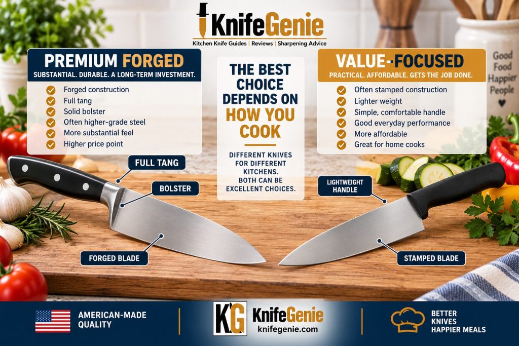 Premium forged versus affordable American-made kitchen knives