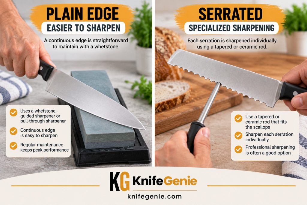 Sharpening serrated vs plain edge kitchen knives