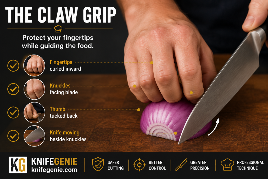 chef knife claw grip Claw grip for safely using a chef knife