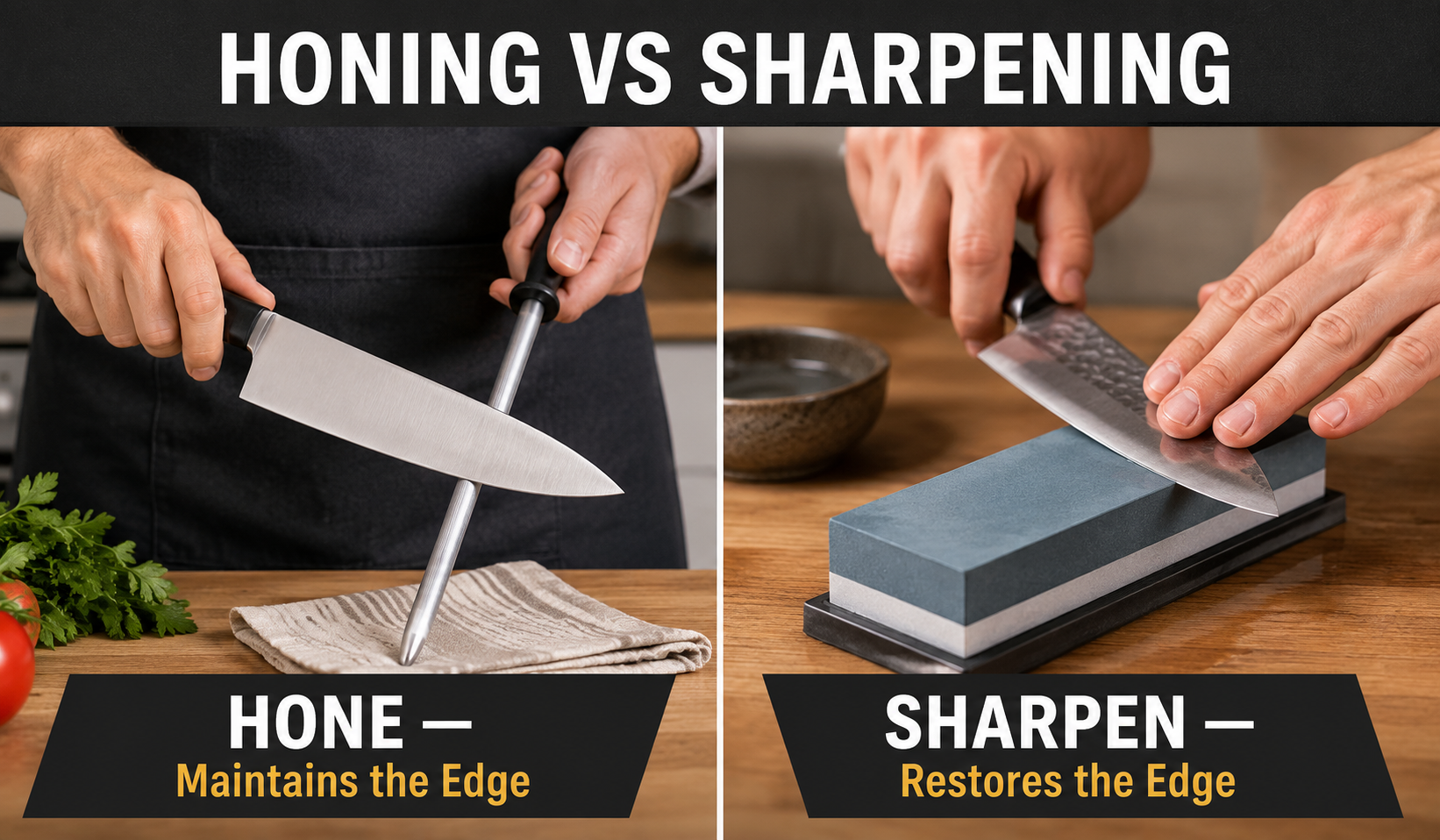 Honing vs Sharpening kitchen knives Difference between honing and sharpening a kitchen knife
