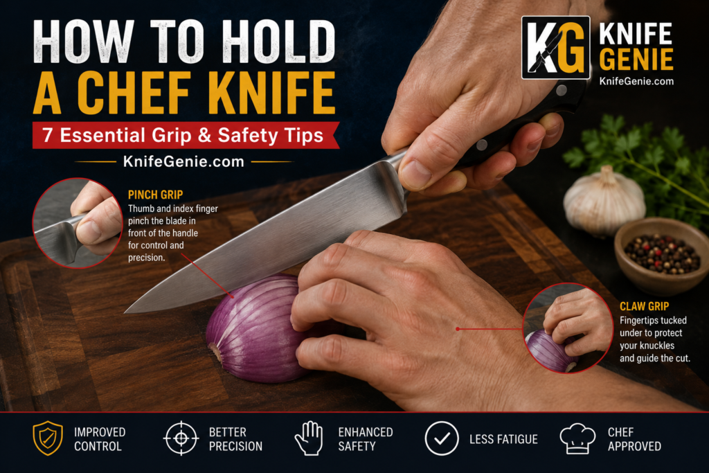 How to hold a chef knife How to hold a chef knife using the proper pinch grip