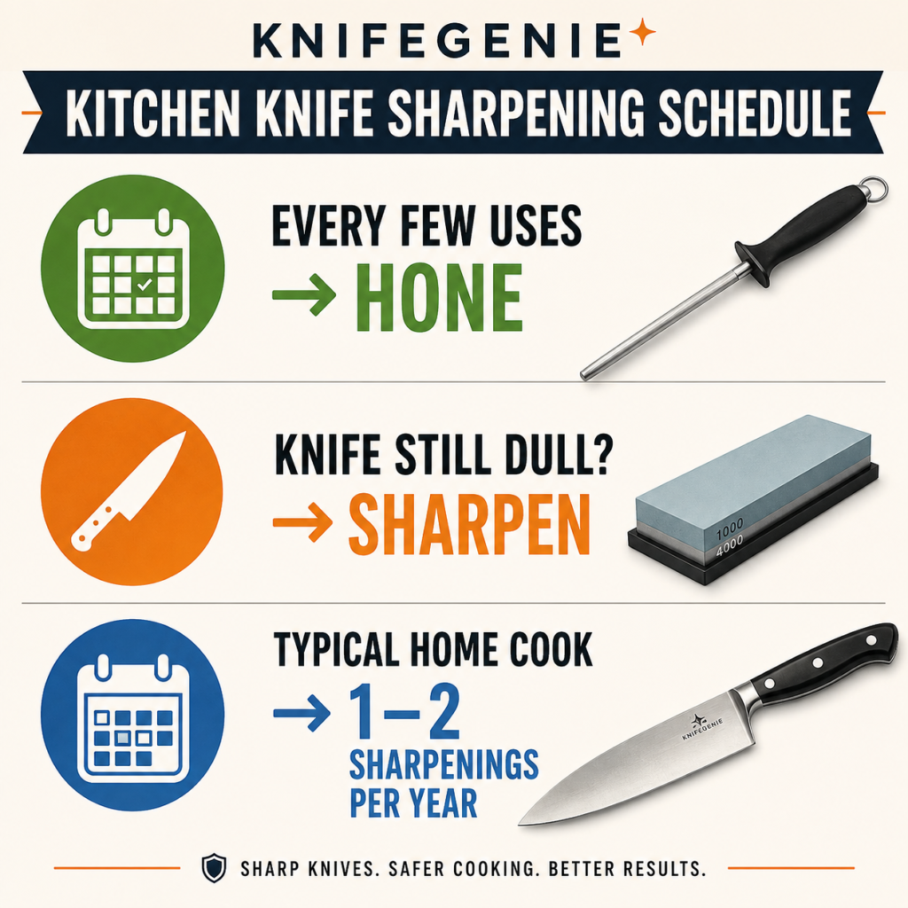 Kitchen Knife Sharpening Schedule Kitchen knife sharpening schedule showing when to hone and sharpen