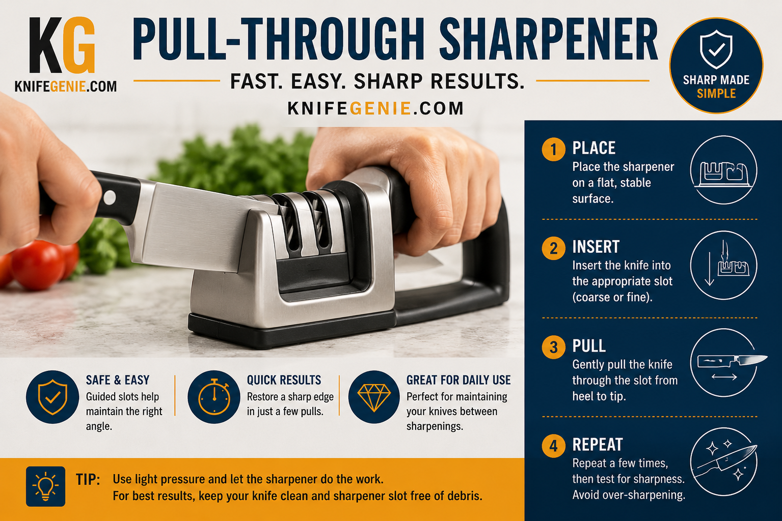 Manual Pull Through Knife Sharpener Using a manual pull through kitchen knife sharpener