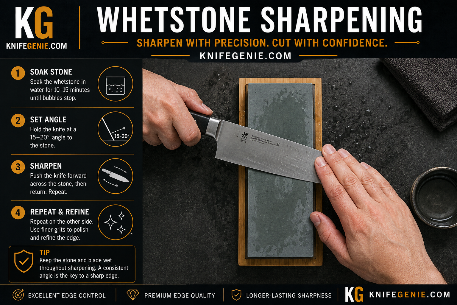 Sharpen Kitchen Knife Whetstone Sharpening a kitchen knife on a whetstone