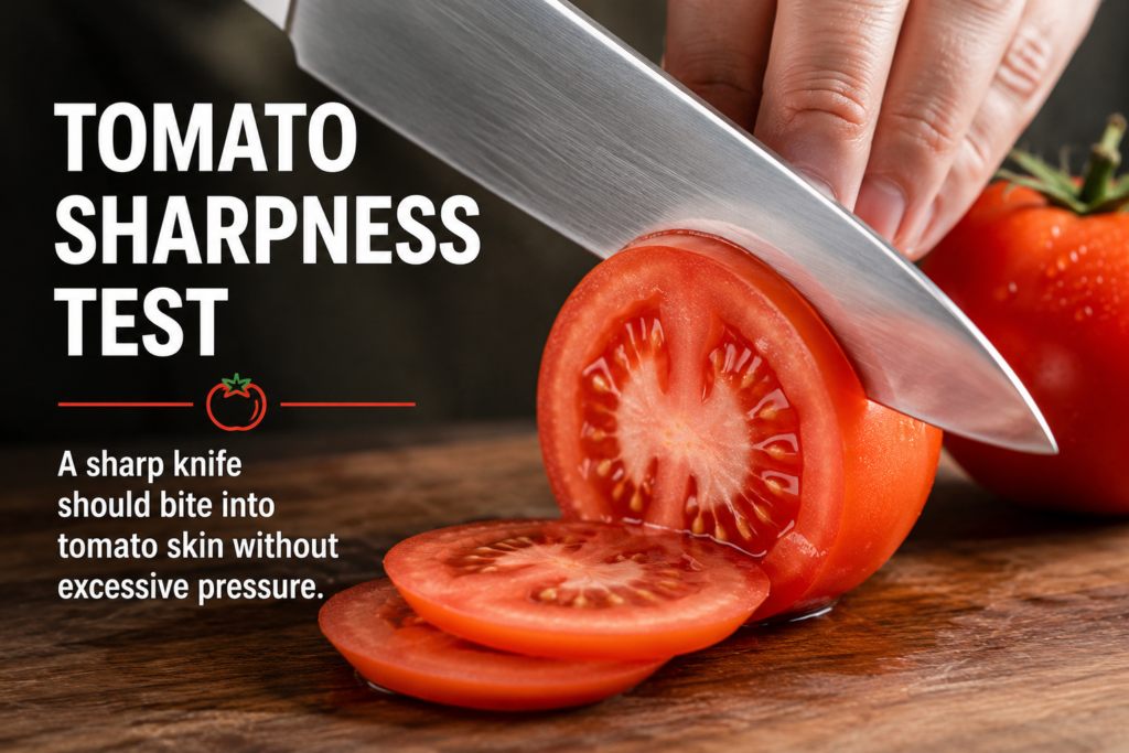 Tomato test for sharp kitchen knife Tomato test to check whether a kitchen knife needs sharpening
