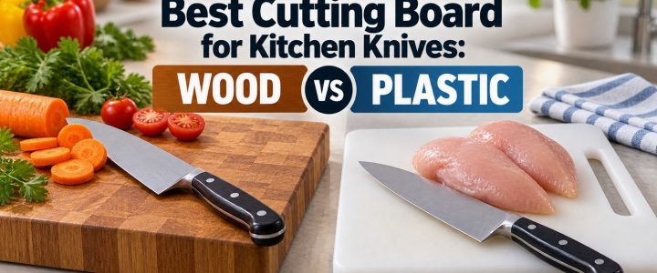 Best Cutting Board for Kitchen Knives: Wood vs Plastic Wood vs plastic cutting boards with chef knives for kitchen food preparation