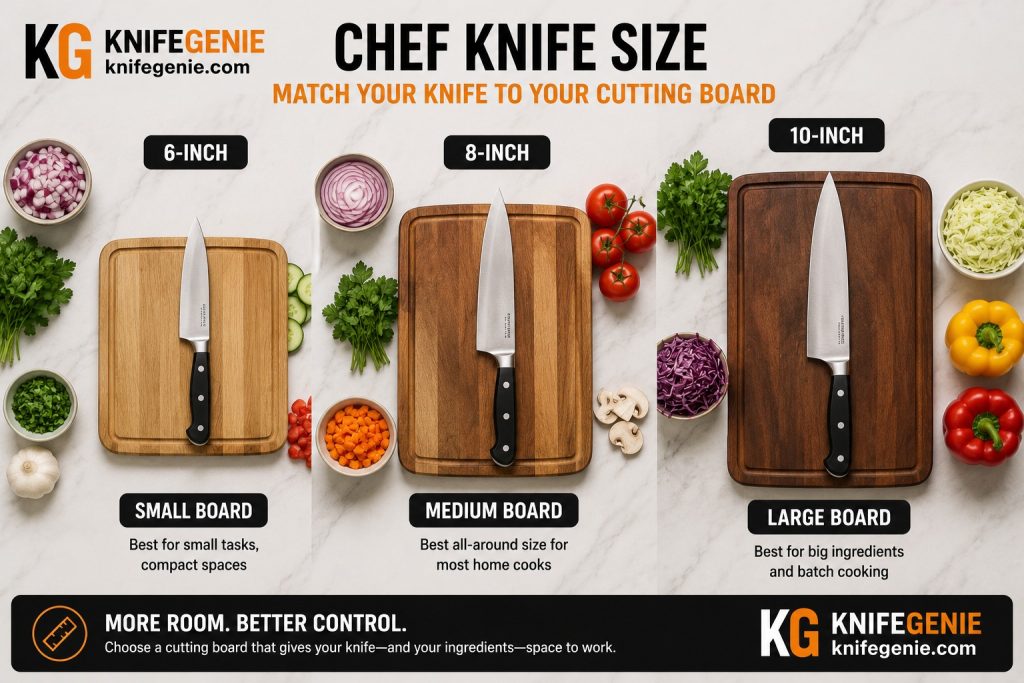 Chef Knife Size Cutting Board Comparison Chef knife size compared with cutting board size