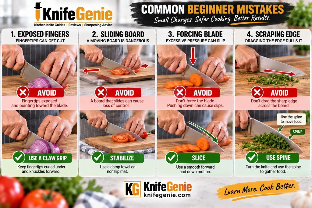 Four common beginner chef knife mistakes and safer techniques