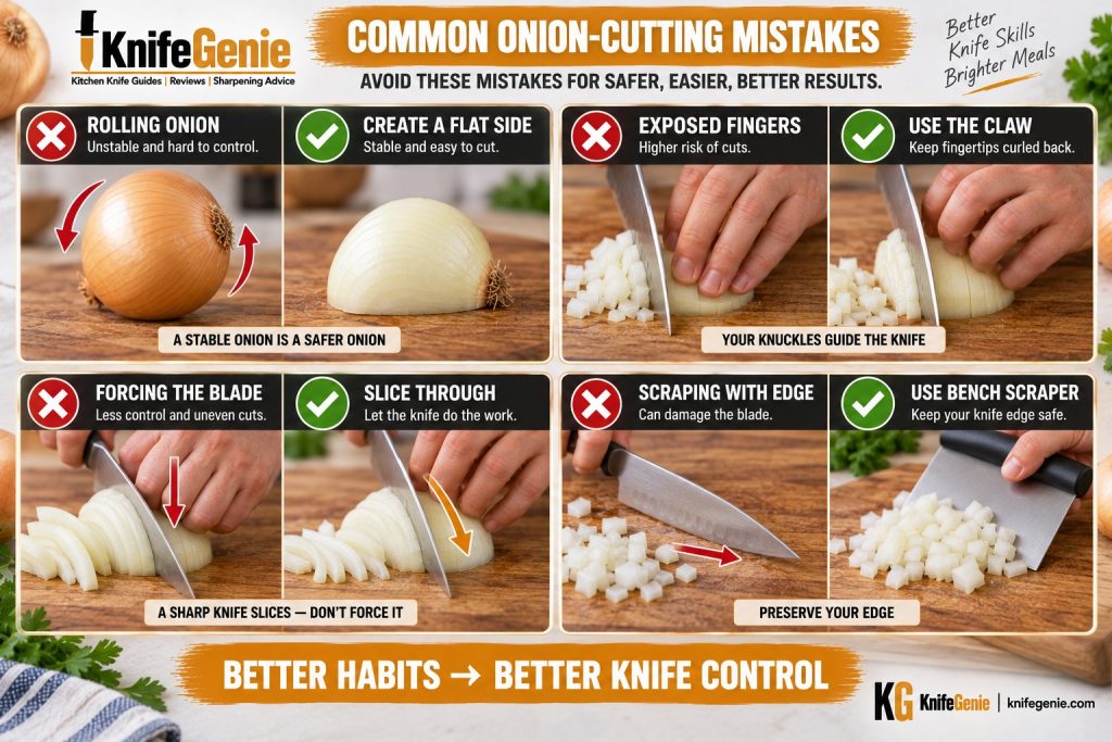 Common mistakes to avoid when cutting an onion with a chef knife