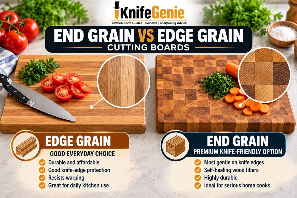 End-grain vs edge-grain wood cutting board comparison