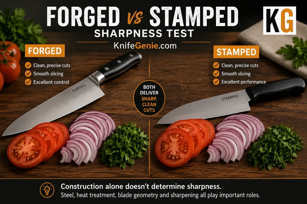 Forged vs Stamped Knife Sharpness Test Forged and stamped kitchen knives compared for sharpness