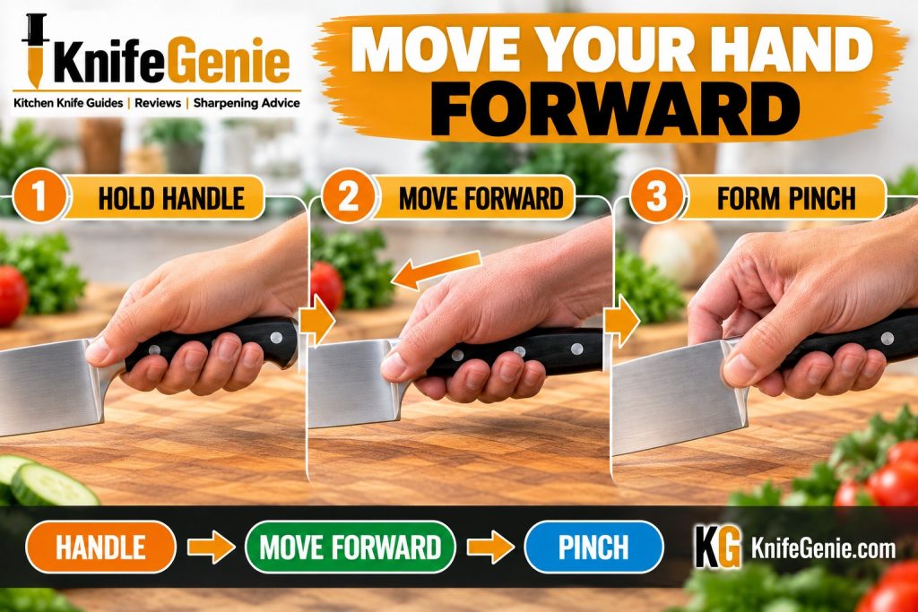 Three steps for forming a chef knife pinch grip