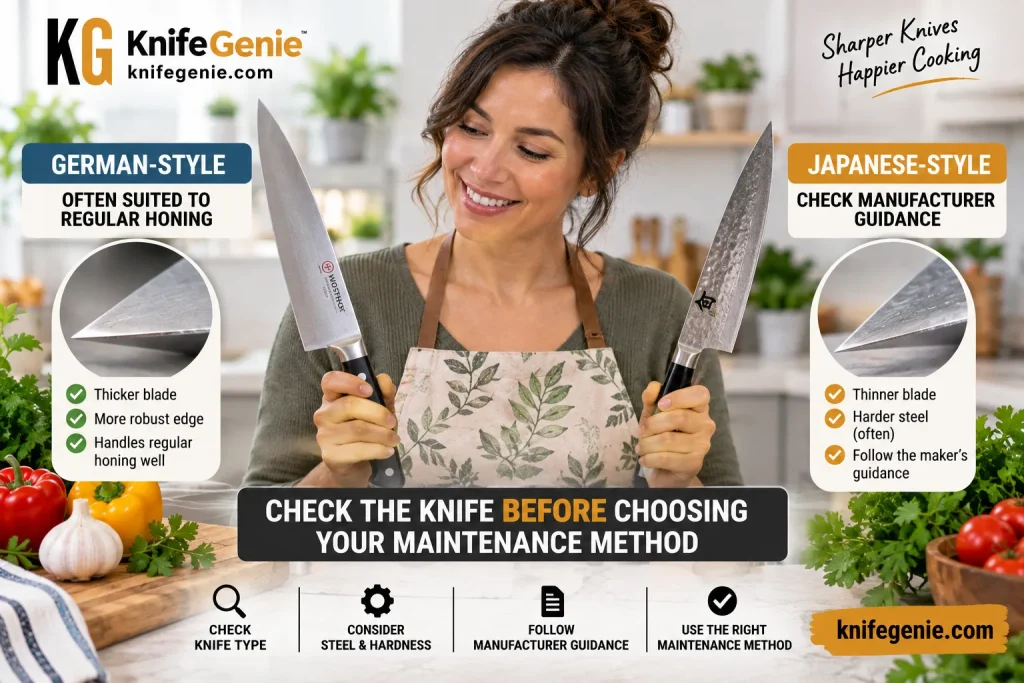 German and Japanese knife honing and sharpening comparison