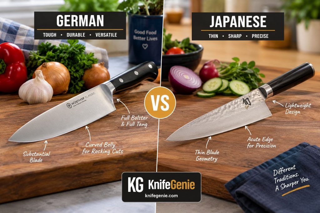 German vs Japanese kitchen knives side by side comparison