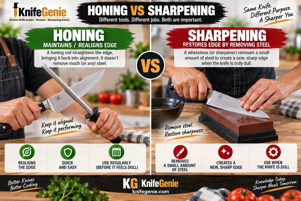 Honing rod compared with whetstone sharpening for kitchen knives