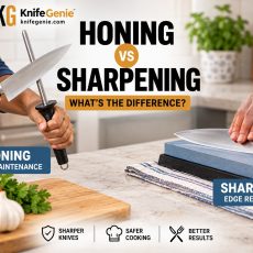 Honing vs sharpening kitchen knives showing edge maintenance and edge restoration