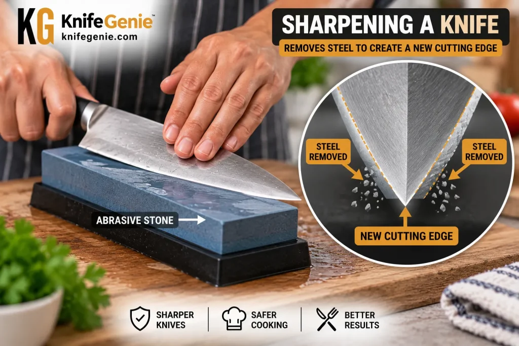 How sharpening restores a dull kitchen knife edge