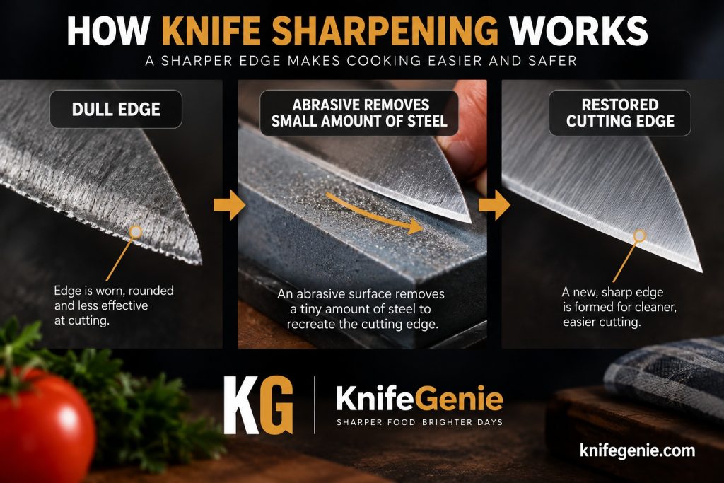 How Knife Sharpening Works How a knife sharpener restores a dull kitchen knife edge