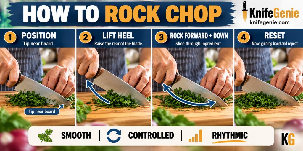 How to rock chop safely with a chef knife in four steps