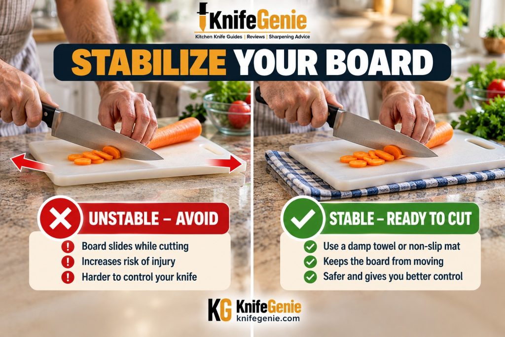 How to keep a cutting board from sliding while using a knife