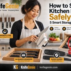 How to store kitchen knives safely using a knife block, magnetic strip, drawer organizer and blade guards