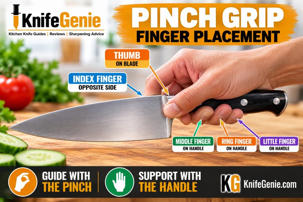 Three steps for forming a chef knife pinch grip