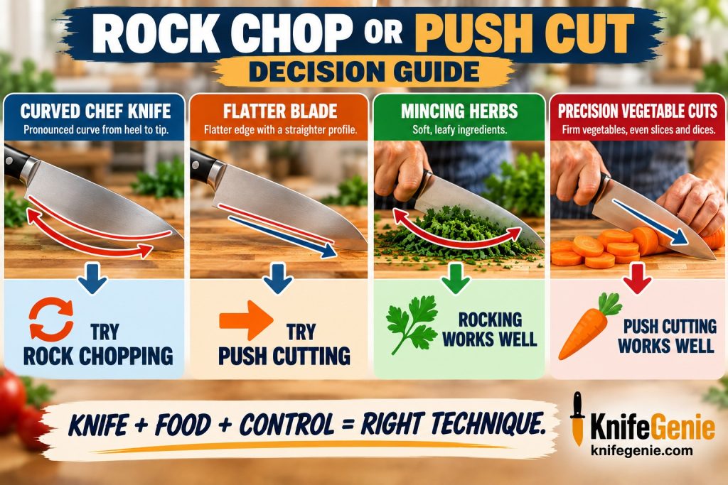 Decision guide for choosing rock chopping or push cutting