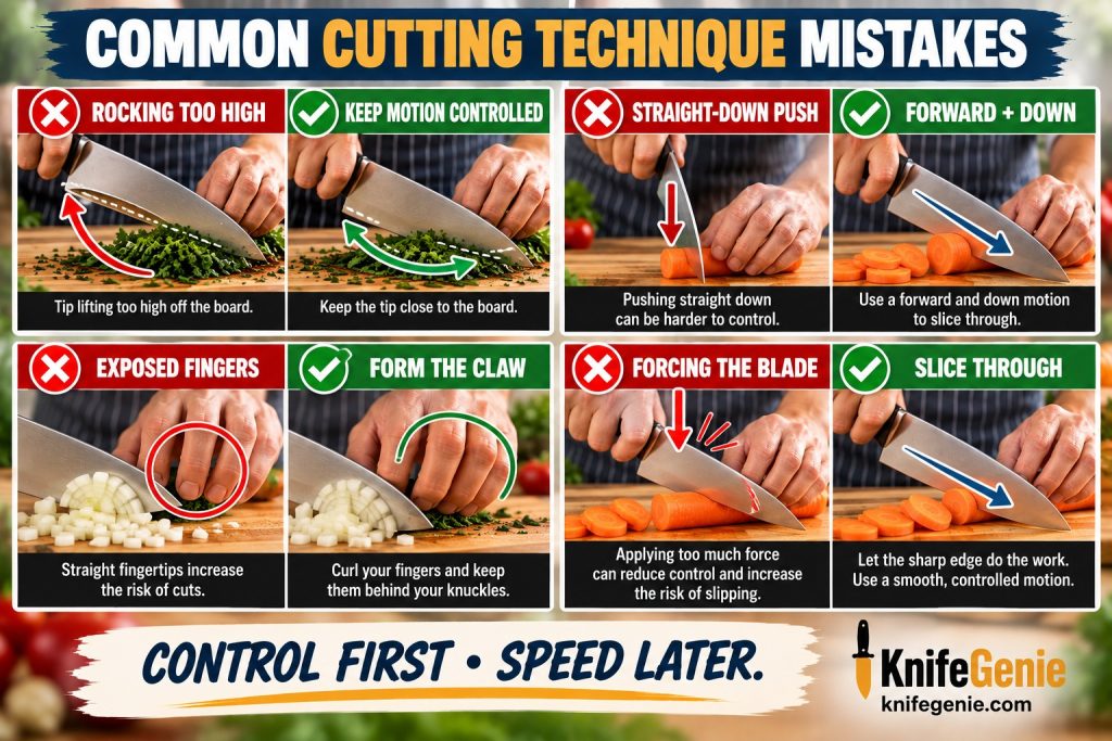 Common mistakes when rock chopping and push cutting with chef knives