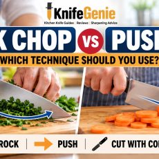Rock chop vs push cut chef knife techniques for home cooks