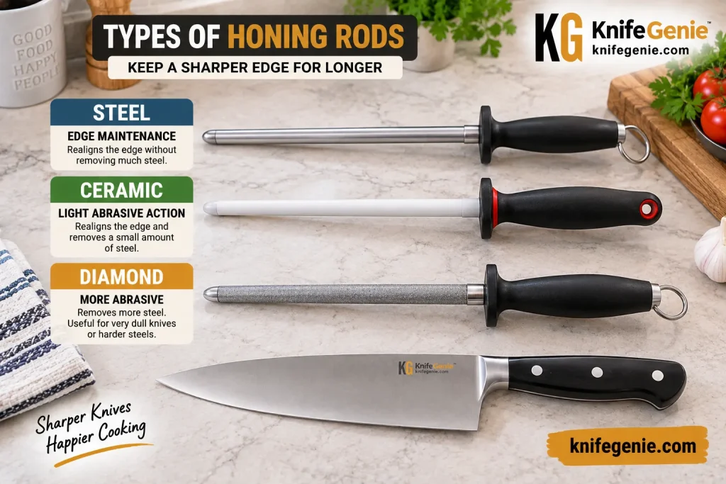 Steel ceramic and diamond honing rods compared