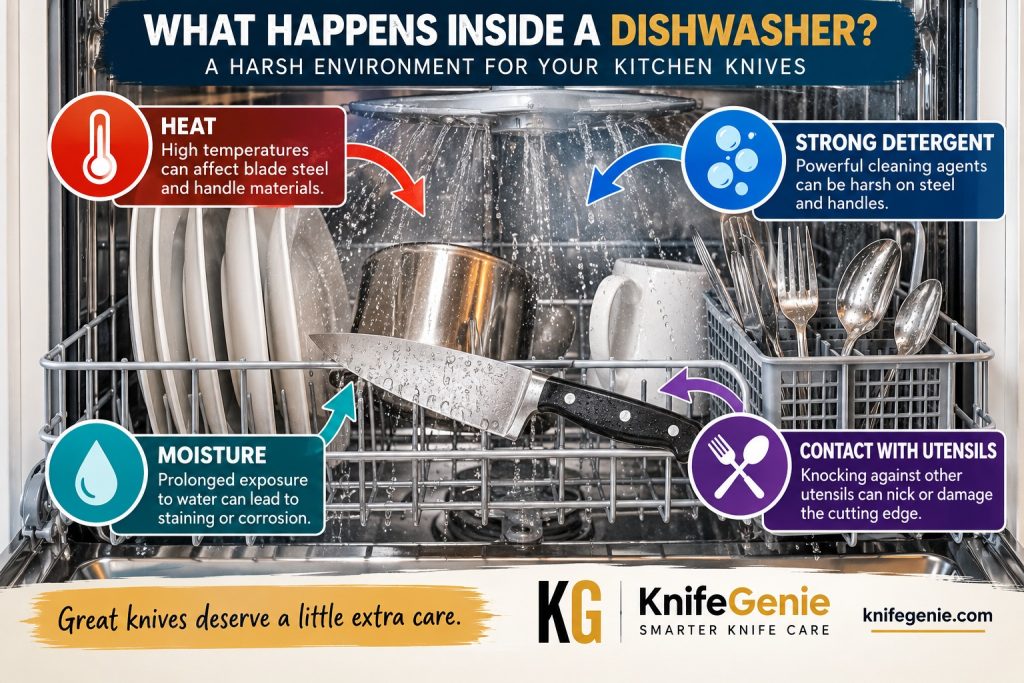 Dishwasher conditions that can damage kitchen knives