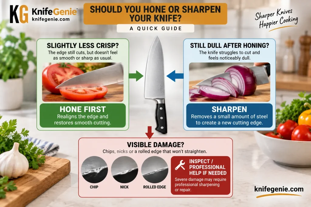 Kitchen knife honing and sharpening maintenance routine