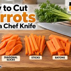 How to cut carrots with a chef knife into rounds, diagonal slices, sticks, batons, and dice.